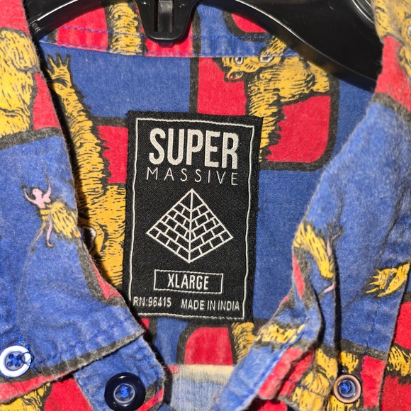 SUPER MASSIVE Mens XLARGE Blue Red Rampage Monkey Graphic SS Button Up Shirt - Picture 3 of 6